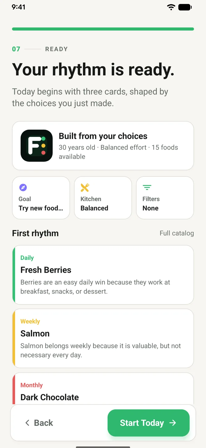 FoodReel onboarding preferences